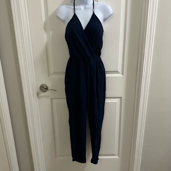 Lulu’s Learning to Fly Navy Blue Halter Jumpsuit Women’s size Small - Picture 1 of 13